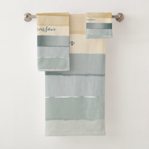 Personalised Name Watercolor Stripes Gradient Boho Bath Towel Set