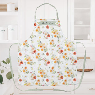 Personalised Name Watercolor Sunny Floral Pattern Apron