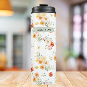 Personalised Name Watercolor Sunny Floral Pattern Thermal Tumbler