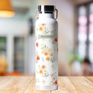Personalised Name Watercolor Sunny Floral Pattern Water Bottle