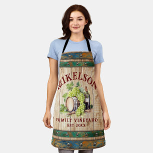 Personalised Name Watercolor Vineyard Wood Barrel  Apron