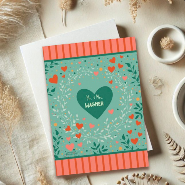 Personalised Name Wedding Modern Heart Stripe Card (Creator Uploaded)