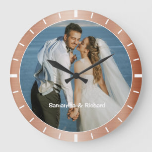 Personalised Name Wedding Photo Copper Look Frame Large Clock
