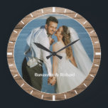 Personalised Name Wedding Photo Rustic Wood Frame  Large Clock<br><div class="desc">Personalised photo clock with a rustic frame that is perfect as a wedding anniversay gift, new home housewarming gift for the newly weds and a unique keepsake gift.</div>