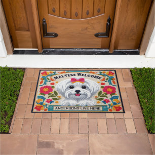 Personalised Name Welcome Maltese Dog Lover Doormat