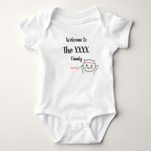 Personalised Name Welcome to the family hooray cat Baby Bodysuit