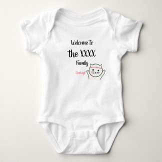 Personalised Name Welcome to the family hooray cat Baby Bodysuit