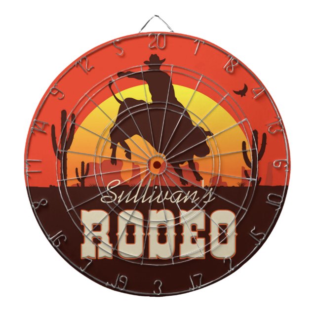 Personalised NAME Western Cowboy Bull Rider Rodeo Dartboard (Front)