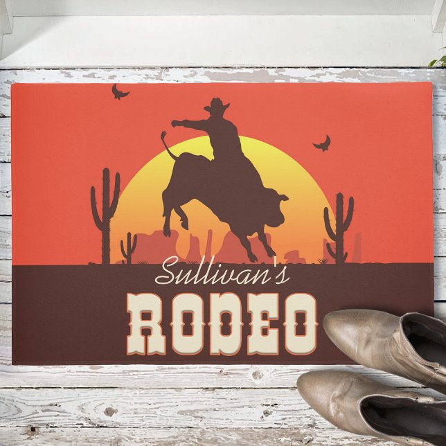 Personalised NAME Western Cowboy Bull Rider Rodeo Doormat (Creator Uploaded)