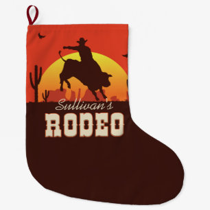 Personalised NAME Western Cowboy Bull Rider Rodeo Large Christmas Stocking