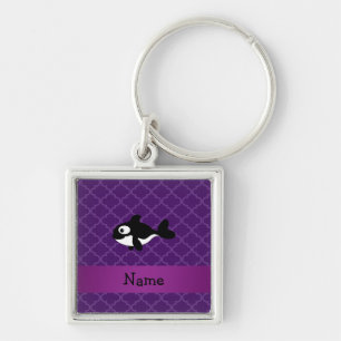 Personalised name whale purple moroccan key ring