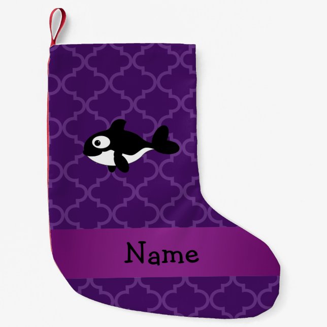 Personalised name whale purple moroccan small christmas stocking (Front)