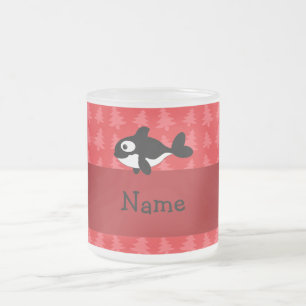 Personalised name whale red christmas trees frosted glass coffee mug
