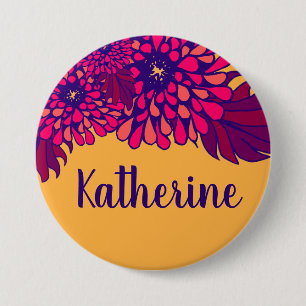 Personalised Name Whimsical Floral Pattern Yellow 7.5 Cm Round Badge