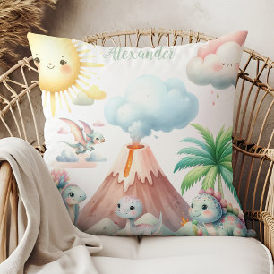 Personalised Name Whimsical Pastel Dinosaur Cushion