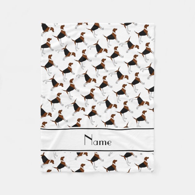Personalised name white american foxhound dogs fleece blanket (Front)