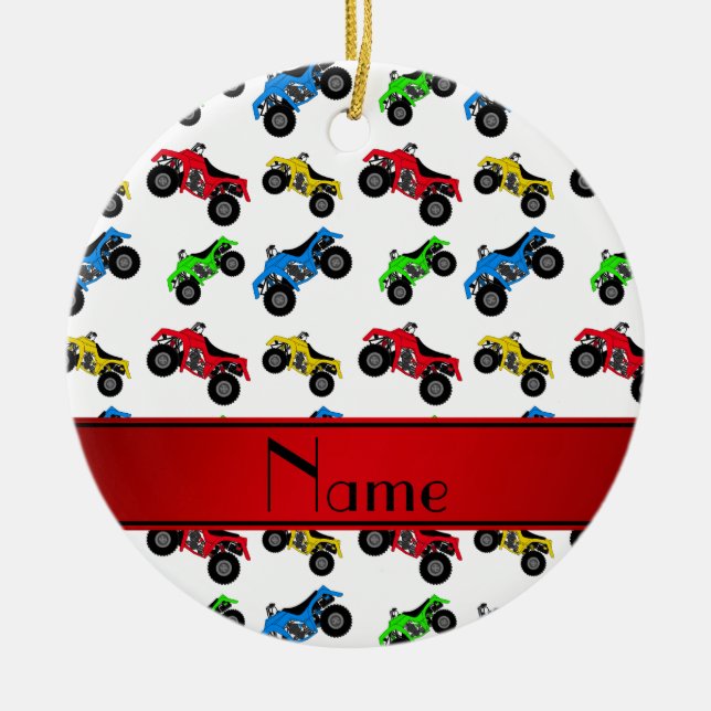 Personalised name white atv pattern ceramic tree decoration (Front)
