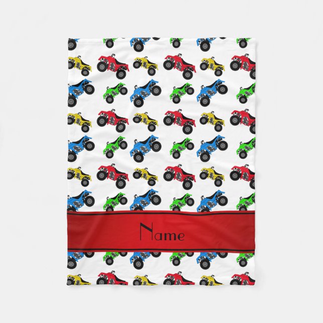 Personalised name white atv pattern fleece blanket (Front)