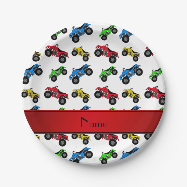 Personalised name white atv pattern paper plate (Front)