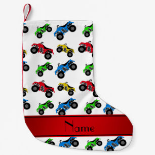 Personalised name white atv pattern small christmas stocking