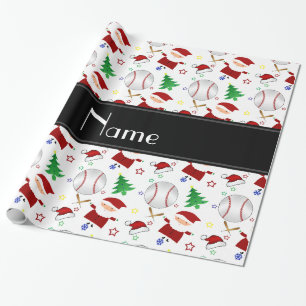 Personalised name white baseball christmas wrapping paper