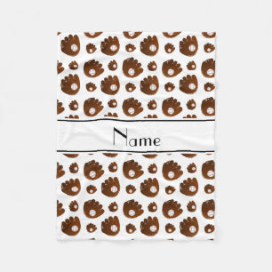 Personalised name white baseball gloves balls fleece blanket