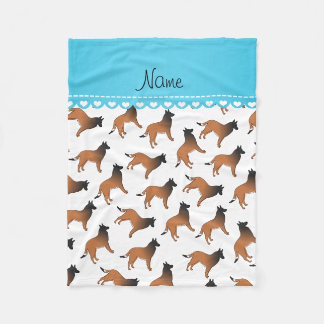 Personalised name white belgian tervuren dogs fleece blanket (Front)