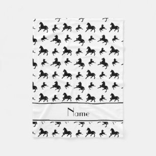 Personalised name white black horses pattern fleece blanket