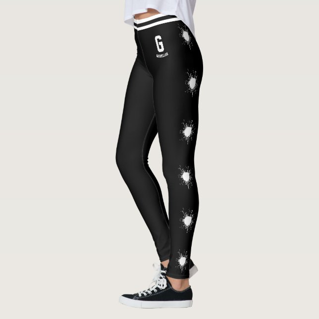 Personalised Name White Black Pattern Splash Burst Leggings (Left)