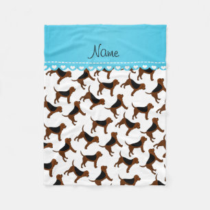 Personalised name white bloodhound dogs fleece blanket