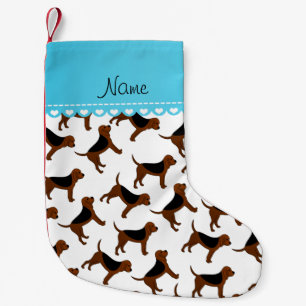 Personalised name white bloodhound dogs small christmas stocking