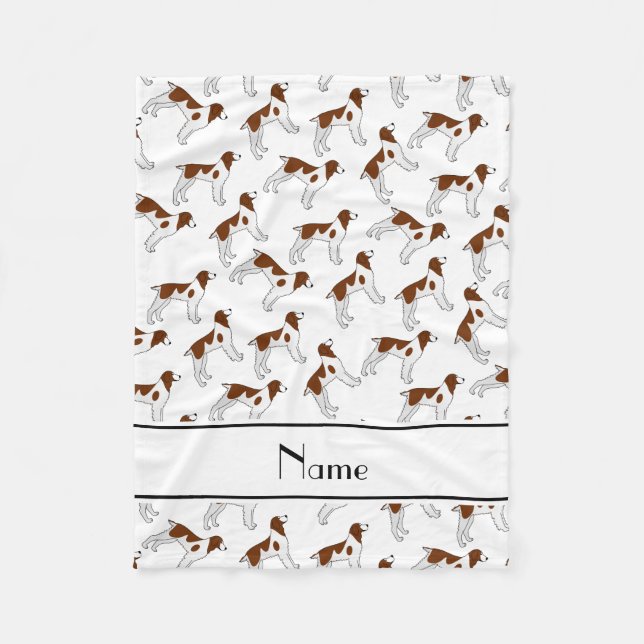 Personalised name white brittany spaniel dogs fleece blanket (Front)