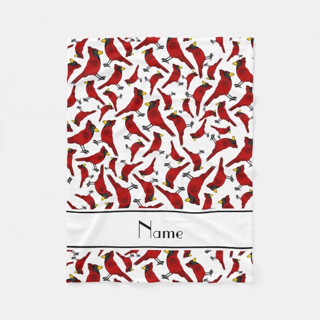 Personalised name white cardinals pattern fleece blanket (Front)