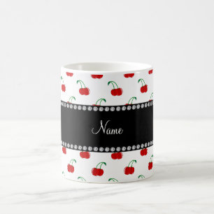 Personalised name white cherry pattern coffee mug