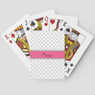 Personalised name white diamonds pink stripe playing cards