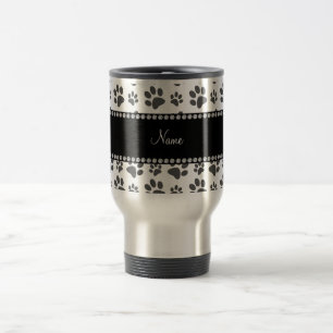 Personalised name white dog paw print travel mug