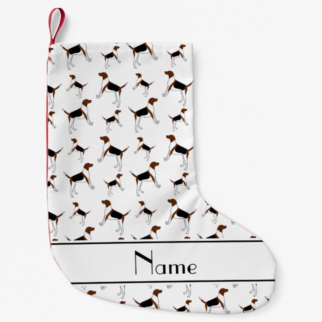 Personalised name white English Foxhounds Small Christmas Stocking (Front)