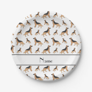 Personalised name white German Shepherd dogs Paper Plate