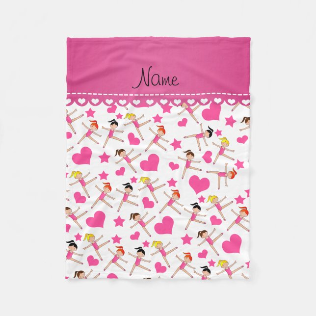 Personalised name white girl gymnasts hearts stars fleece blanket (Front)