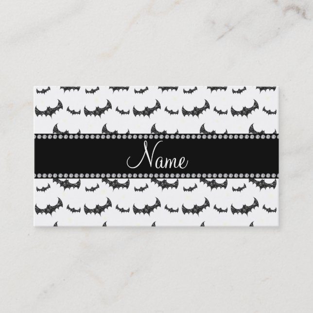 Personalised name white glitter bats calling card (Front)