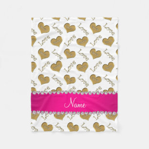 Personalised name white gold hearts mum love fleece blanket