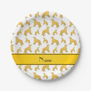 Personalised name white Golden Retriever dogs Paper Plate