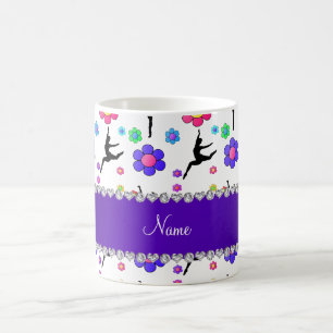 Personalised name white gymnastics flowers coffee mug