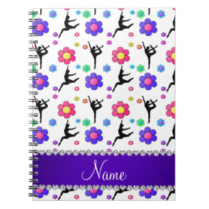 Personalised name white gymnastics flowers notebook