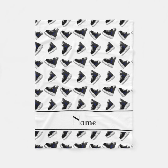 Personalised name white hockey skates fleece blanket (Front)