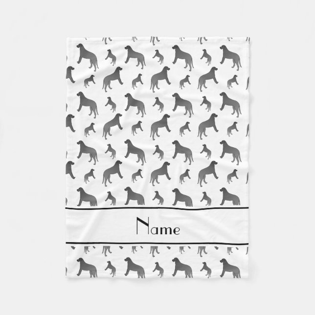 Personalised name white Irish wolfhound dogs Fleece Blanket (Front)