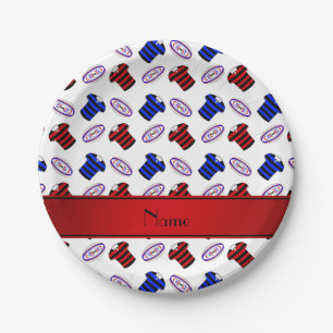Personalised name white jerseys rugby balls paper plate