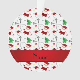 Personalised name white lacrosse christmas pattern ornament