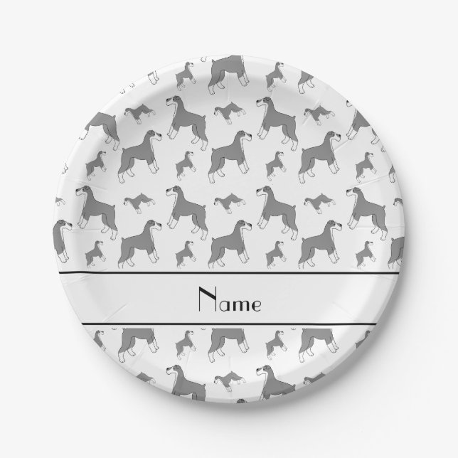 Personalised name white Miniature Schnauzer dogs Paper Plate (Front)