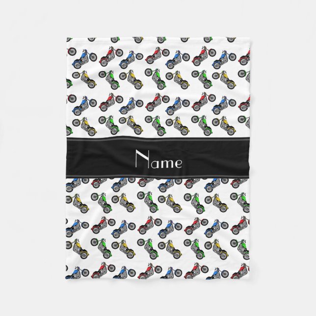 Personalised name white motorcycles fleece blanket (Front)